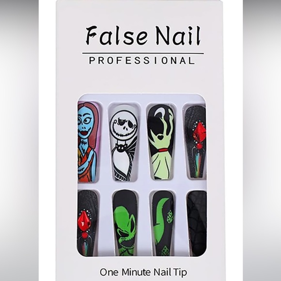NIB Press on Nails Long Coffin Nails Full Cover Nightmare Before Christmas - Picture 2 of 4